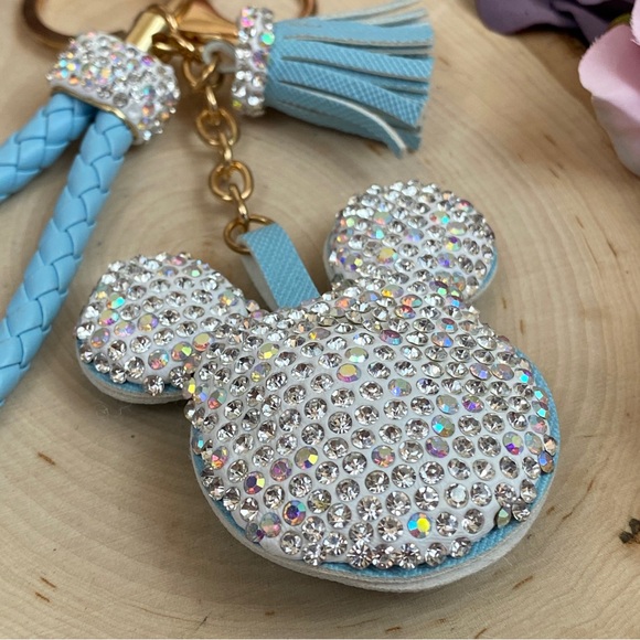 Crystal Mickey Mouse with Light Blue Tassel & Braided Wristlet Keychain - Picture 7 of 12